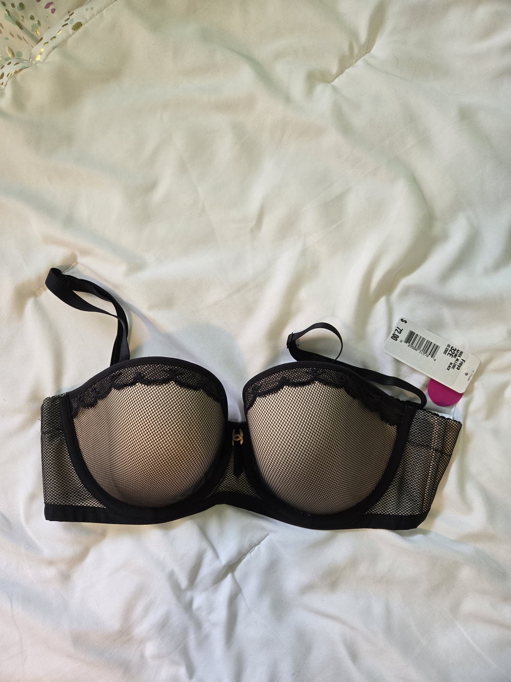 Freya UK 32E Black Lace-Trim Mesh Balconette 3-Way Bra with Nude Lining